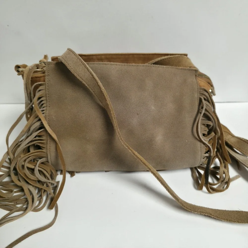 Mossimo Crossbody Suede Leather Fringe Tan Hippie Western Womens Bag Purse